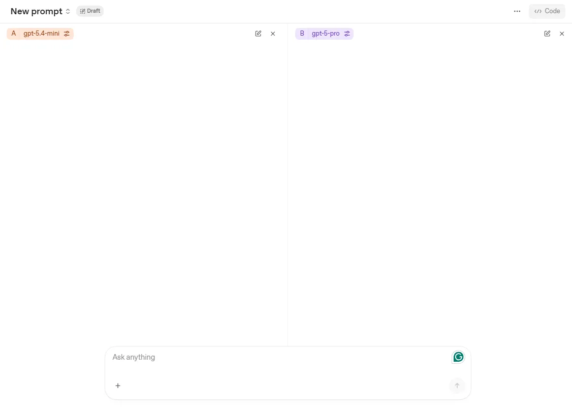 Interfejs OpenAI Playground z panelem ustawień modelu po lewej - wybór modelu, response format, reasoning effort i verbosity