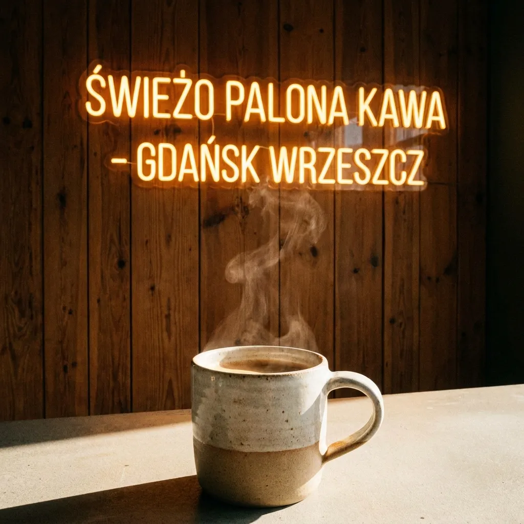 Plakat kawiarni wygenerowany przez Nano Banana 2 Lite z błędem w drugim wierszu napisu