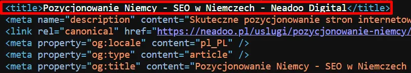 Meta Title w kodzie strony